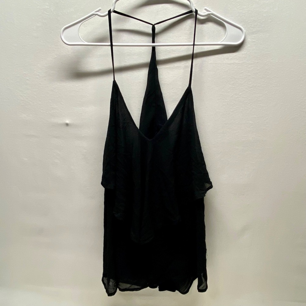 Papermoonโ Strappy Cami Tank Top Women's Medium Black Flowy Layered V-Neck GUC